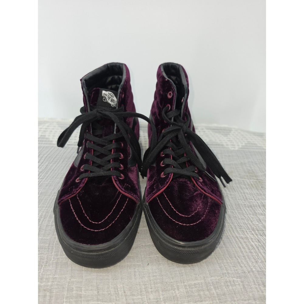 Vans Sk8-Hi Purple Velvet High Top Sneakers Mens 9.5 Black Leather Stripe - Picture 2 of 9